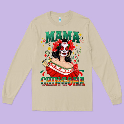 Mama Chingona Skull Long Sleeve Tee Designed By Texasbilliewilder