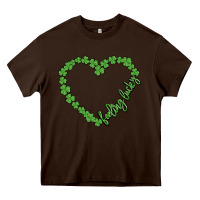 Chocolate Brown shamrock heart felling lucky Heavy Core Tee - MaliasSmallBusiness