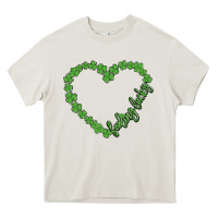 Cream shamrock heart felling lucky Heavy Core Tee - MaliasSmallBusiness