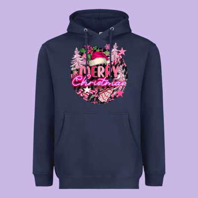 Pink Merry Christmas Heavyweight Hoodie Designed By Fadigitalartstudio
