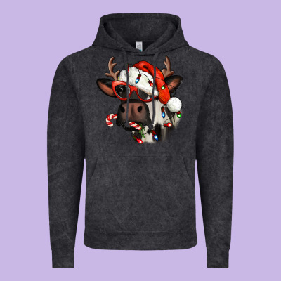 Christmas Cow With Antlers Vintage Hoodie Designed By Jasminsmagicworld