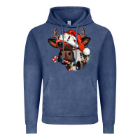 Vintage Denim Christmas cow with antlers Vintage Hoodie - Jasminsmagicworld