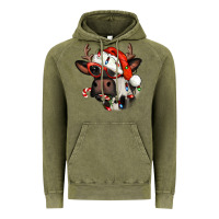 Vintage Olive Christmas cow with antlers Vintage Hoodie - Jasminsmagicworld