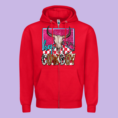Western Hey Cowboy Zipper Hoodie Designed By Oliviacreatesart