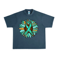 Midnight Navy Ovarian Liver Cancer Awareness Sunflower Urban Heavy Tee - RanaPortraitStore