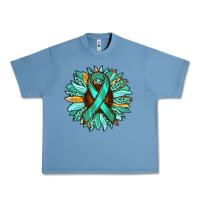 Pebble Blue Ovarian Liver Cancer Awareness Sunflower Urban Heavy Tee - RanaPortraitStore