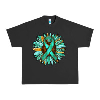 Pigment Black Ovarian Liver Cancer Awareness Sunflower Urban Heavy Tee - RanaPortraitStore