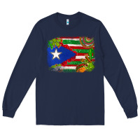 Navy Mexico and Puerto Rico flag Long Sleeve Tee - texasbilliewilder
