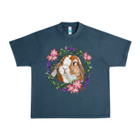 Midnight Navy Bunny Face With Floral Wreath Urban Heavy Tee - RanaPortraitStore