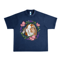 Navy Bunny Face With Floral Wreath Urban Heavy Tee - RanaPortraitStore