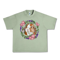 Oil Green Bunny Face With Floral Wreath Urban Heavy Tee - RanaPortraitStore