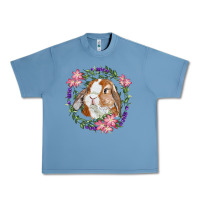 Pebble Blue Bunny Face With Floral Wreath Urban Heavy Tee - RanaPortraitStore