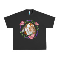 Pigment Black Bunny Face With Floral Wreath Urban Heavy Tee - RanaPortraitStore