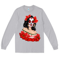 Mexicana Skull Girl With Roses Long Sleeve Tee | Teevron