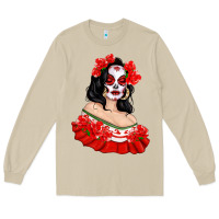 Mushroom Mexicana Skull Girl with Roses Long Sleeve Tee - texasbilliewilder