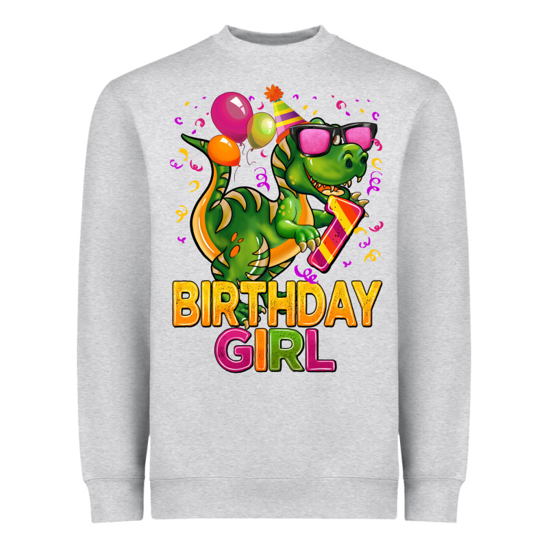 1st Birthday Girl T Rex Pink Heavyweight Sweatshirt by CowGirlArtShop | Teevron
