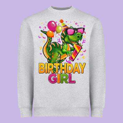1st Birthday Girl T Rex Pink Heavyweight Sweatshirt Designed By Cowgirlartshop