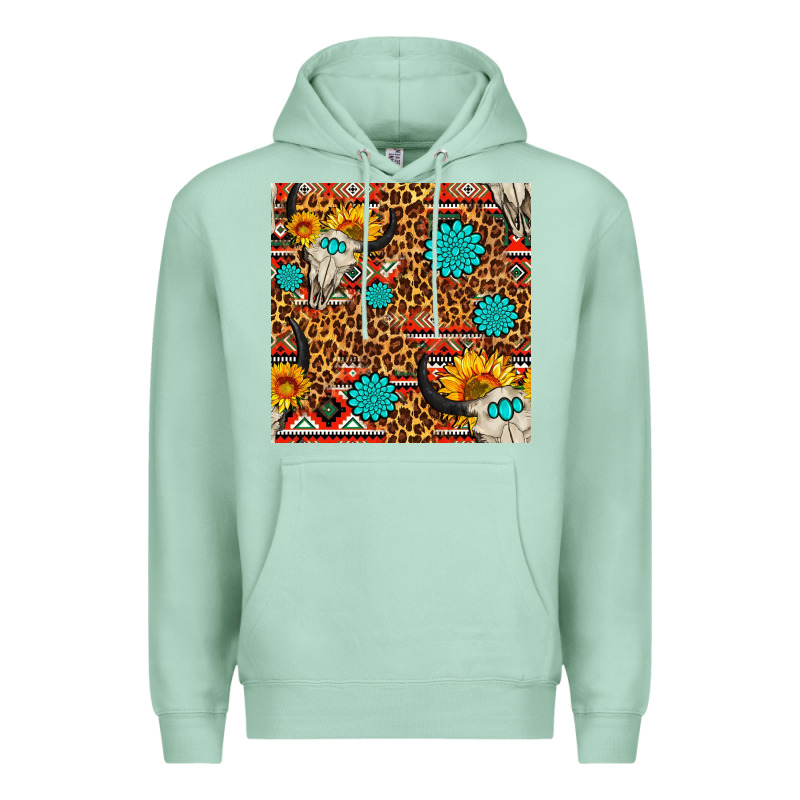 Western Aztec Bull Skull Seamless Pattern Premium Hoodie by FaDigitalArtStudio | Teevron