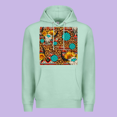 Western Aztec Bull Skull Seamless Pattern Premium Hoodie Designed By Fadigitalartstudio