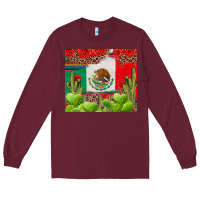 Burgundy Mexican Flag Long Sleeve Tee - texasbilliewilder