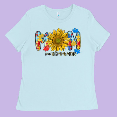 Autism Mom Life Sunflower Ladies Tee Designed By Maliassmallbusiness