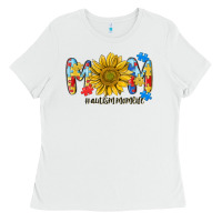 White autism mom life sunflower Ladies Tee - MaliasSmallBusiness