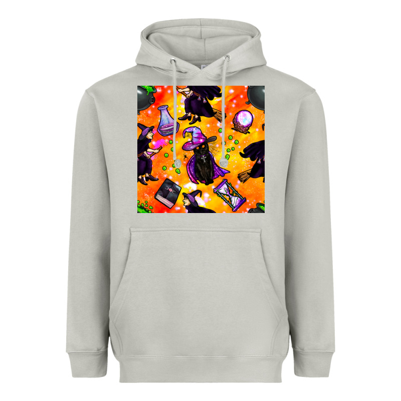 Halloween Cat And Witch Seamless Pattern Heavyweight Hoodie by BundleAndBundleShop | Teevron