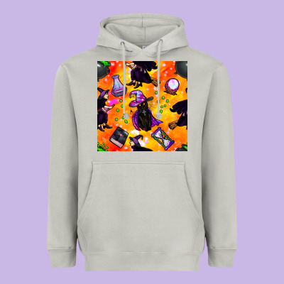Halloween Cat And Witch Seamless Pattern Heavyweight Hoodie Designed By Bundleandbundleshop