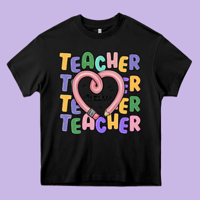 Teacher And Pencil Heart Heavy Core Tee Designed By Maliassmallbusiness