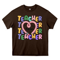 Chocolate Brown teacher and pencil heart Heavy Core Tee - MaliasSmallBusiness