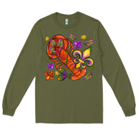 Army Green Crawfish and fleur de lis Long Sleeve Tee - NancyCooperArtShop