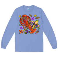 Colony Blue Crawfish and fleur de lis Long Sleeve Tee - NancyCooperArtShop