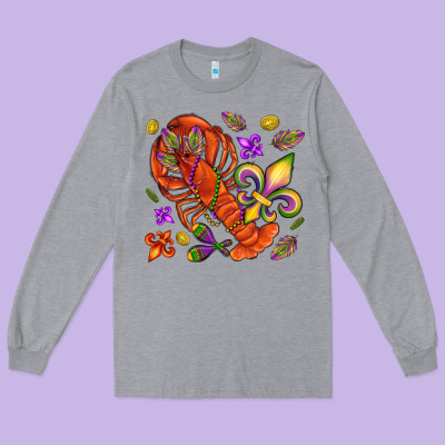 Crawfish And Fleur De Lis Long Sleeve Tee Designed By Nancycooperartshop
