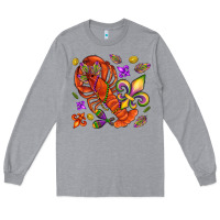 Heather Grey Crawfish and fleur de lis Long Sleeve Tee - NancyCooperArtShop