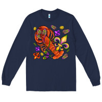 Navy Crawfish and fleur de lis Long Sleeve Tee - NancyCooperArtShop