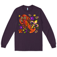 Plum Crawfish and fleur de lis Long Sleeve Tee - NancyCooperArtShop
