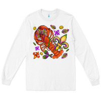 White Crawfish and fleur de lis Long Sleeve Tee - NancyCooperArtShop