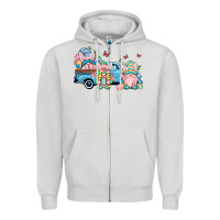 Dove Grey Easter gnomes truck Zipper Hoodie - OliviaCreatesArt