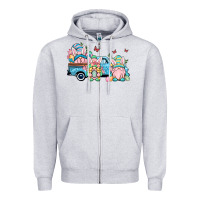 Heather Grey Easter gnomes truck Zipper Hoodie - OliviaCreatesArt