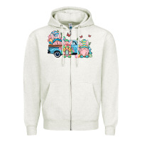 Oatmeal Heather Easter gnomes truck Zipper Hoodie - OliviaCreatesArt