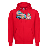 Red Easter gnomes truck Zipper Hoodie - OliviaCreatesArt