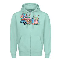 Seafoam Easter gnomes truck Zipper Hoodie - OliviaCreatesArt