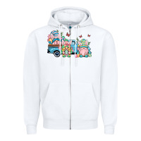White Easter gnomes truck Zipper Hoodie - OliviaCreatesArt