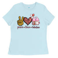 Baby Blue Peace Love Valentines Gnomes Ladies Tee - Jasminsmagicworld