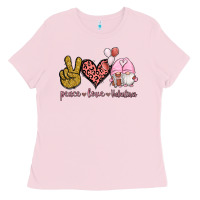 Bubblegum Pink Peace Love Valentines Gnomes Ladies Tee - Jasminsmagicworld