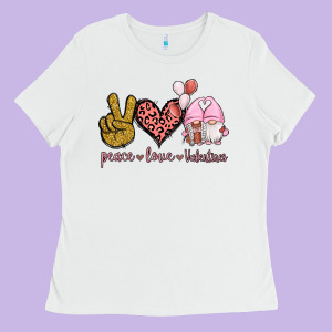 Peace Love Valentines Gnomes Ladies Tee Designed By Jasminsmagicworld
