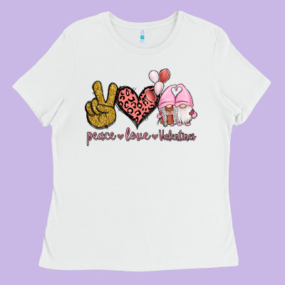 Peace Love Valentines Gnomes Ladies Tee Designed By Jasminsmagicworld