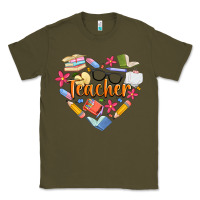 Army Green teacher heart Classic Tee - Artiststas