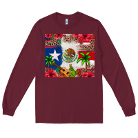 Burgundy Mexican and Puerto Rico flag Long Sleeve Tee - texasbilliewilder