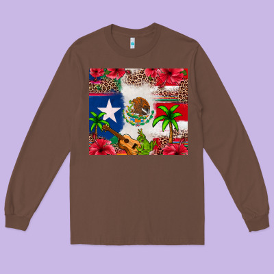 Mexican And Puerto Rico Flag Long Sleeve Tee Designed By Texasbilliewilder